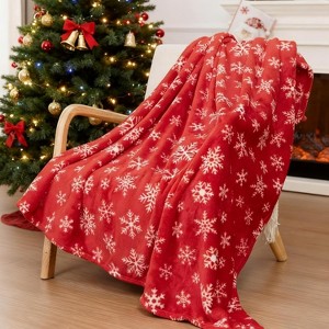 Christmas Blanket Red with White Snowflakes Warm Flannel Lightweight Throw Blanket Plush Cozy Soft Blankets Christmas Gift. - 1 of 4