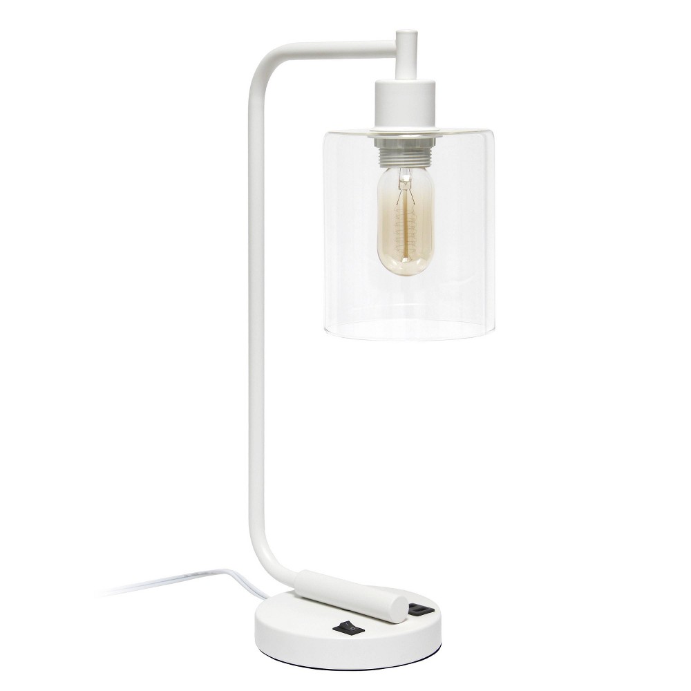 Photos - Floodlight / Street Light Modern Iron Desk Lamp with USB Port and Glass Shade White - Lalia Home
