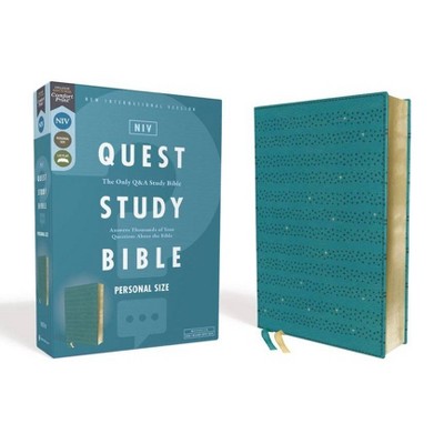 Niv, Quest Study Bible, Personal Size, Leathersoft, Teal, Comfort Print - by  Zondervan (Leather Bound)