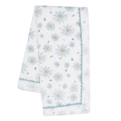 Image of Lambs & Ivy Sweet Daisy White/Blue Floral Soft Luxury Fleece Baby Blanket