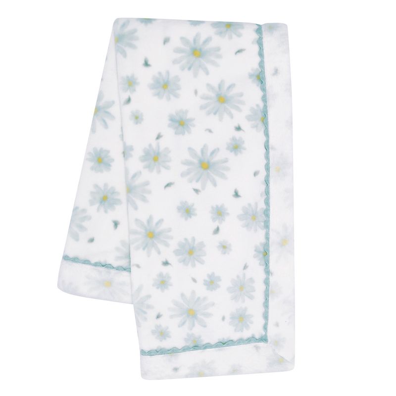 Lambs & Ivy Sweet Daisy White/Blue Floral Soft Luxury Fleece Baby Blanket, 1 of 8