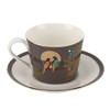 Sara Miller Chelsea 8oz Fine China Teacup & Saucer Set, Dark Grey with 22K Gold Rim - Elegant Afternoon Tea Cup with Love Bird Design - 3 of 4