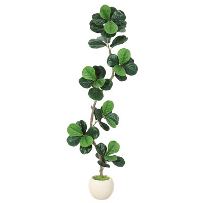 Fiddle Leaf Fig Artificial Tree with White Planter,5ft Faux Plants Indoor with Moss, Fake Rubber Tall Fake Floor Plant in Pot