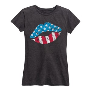 Women's - Instant Message - USA Flag Lip Print Short Sleeve Graphic T-Shirt - 1 of 4