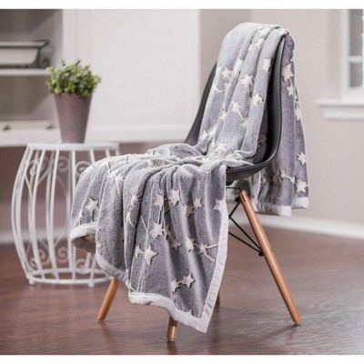 Gray Sherpa Faux Fur Glow-in-the-Dark Stars Throw Blanket
