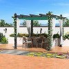 Retractable Outdoor Pergola, Weatherproof Aluminum Frame with Adjustable Blue Canopy & 4 White Curtains, Wood-Look Patio Shelter - 2 of 4