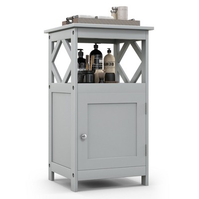Gray MDF Bathroom Floor Cabinet with Open Shelf and Single Door