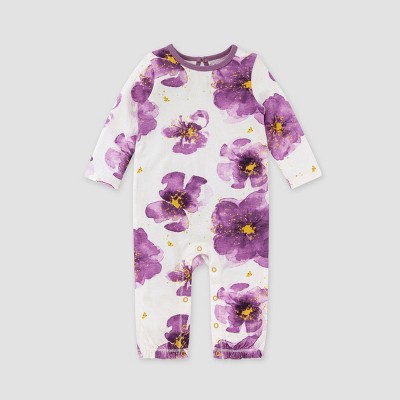 Image of Burt's Bees Baby® Baby Exploded Bouquet Jumpsuit - Mauve 0-3M