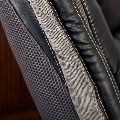 ErgoExecutive High-Back Black Leather & Wood Swivel Office Chair