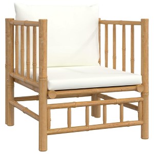 vidaXL Patio Sofa with Durable Bamboo Material, Cream White Cushions, Modular Build for Customizable Lounge Sets, Easy Assembly - 1 of 4