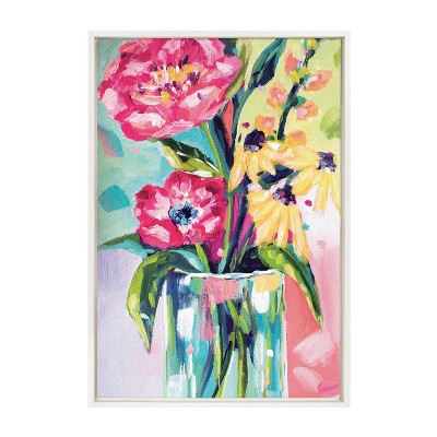 Colorful Floral Canvas Print with White Frame, 23x33