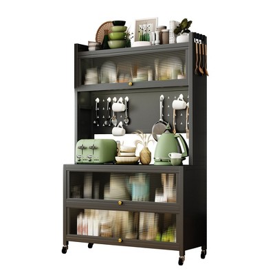 Garvee 5 Tier Kitchen Bakers Rack with Wheels, Microwave Stand with Storage, Kitchen Utility Storage Shelf with Cabinet for Kitchen Office Grey — фото 3