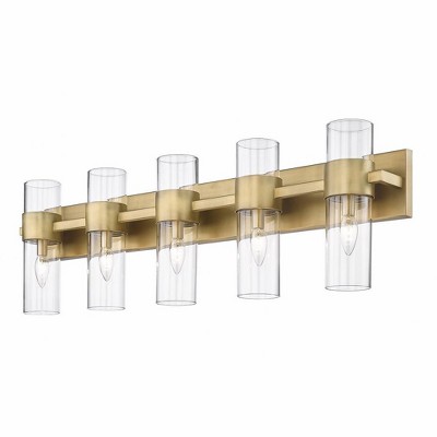 Lawson 38" Rubbed Brass 5-Light Vanity with Clear Glass Shades
