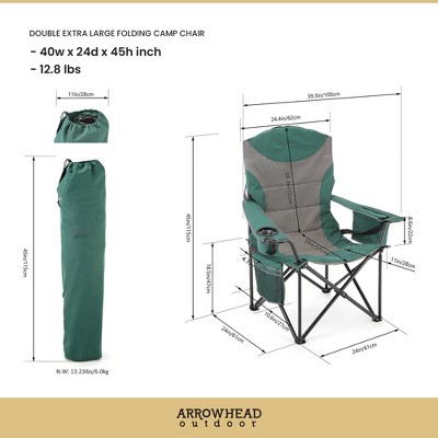 Green XXL Folding Padded Camping Chair with Cup Holder and Cooler