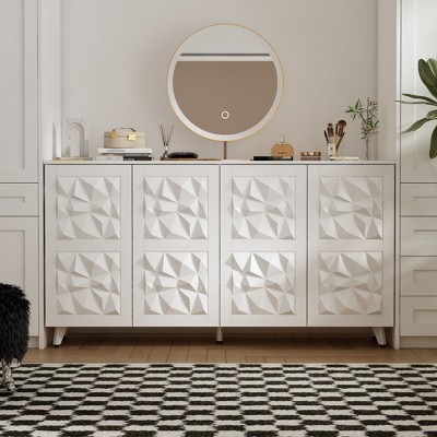 FUFU&GAGA 4 Door Dresser Living Room Storage Cabinet Diamond Surface Pattern Decoration