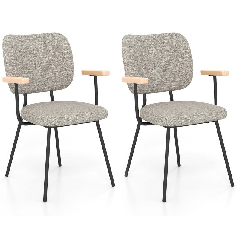Costway Set of 2 Modern Linen Fabric Dining Chairs Padded Kitchen Accent Armchair Grey/Orange, 1 of 10