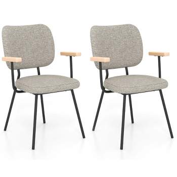 Costway Set of 2 Modern Linen Fabric Dining Chairs Padded Kitchen Accent Armchair Grey/Orange