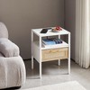 Rattan Nightstand with Charging Station,Narrow Side Table with Drawer, Wood Accent End Table,Bedside Table with Storage for Living Room Bedroom Office - 2 of 4