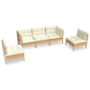 vidaXL Garden Lounge Set Cream Solid pinewood, 100% polyester fabric - 1 of 4