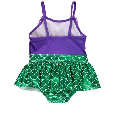 RuffleButts Girls UPF50+ Big Bow Skirted One Piece - Shiny Mermaid Princess, 6 — фото 2