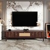 75 Inch Modern Rattan TV Stand with Sliding Doors & Drawer, Solid Wood Entertainment Console for Living Room-Cuddlewood - 2 of 4
