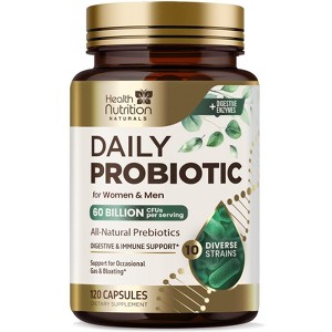 Probiotics 60 Billion CFU + 10 Strains - Daily Probiotic for Immune, Digestive & Gut Support, Prebiotics and Probiotics Supports - 120 Capsules - 1 of 4