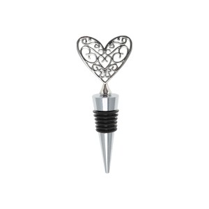 Unique Bargains Bottle Stoppers Patterned Heart Zinc Alloy PTR Black Silver Tone 1 Pc - 1 of 3