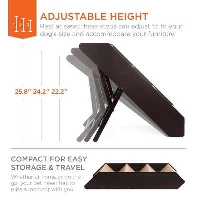 Adjustable Foldable 4-Step Black and Beige Wooden Pet Stairs