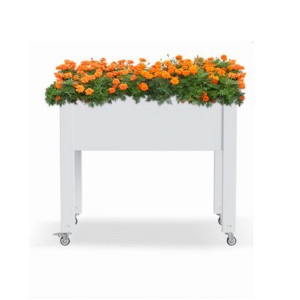 Infurnic Planters, Tall Raised Garden Bed with Wheels and Drain Holes, Portable Planter Box for Patio Balcony Backyard, White, 30.04"*17.72"*28.9" - 1 of 4