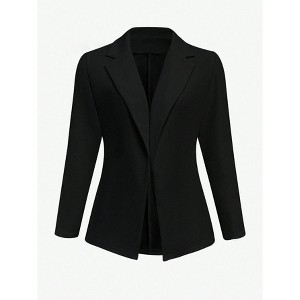 Women's Slim Fit Lapel Blazer Jacket, Long Sleeve Mid-Length Casual Office Trench Coat - 1 of 4