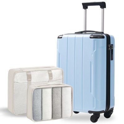 FURNIinspire Bag And Luggage Sets 20 Inch Luggage Set, Lightweight Checked Suitcase with 2 Mesh Bag Travel, Sky Blue, 8.3"*13.6"*21.5"