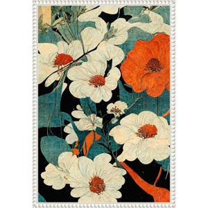 16"x23" Asian Flowers by Treechild Framed Canvas Wall Art Print White - Amanti Art - 1 of 4