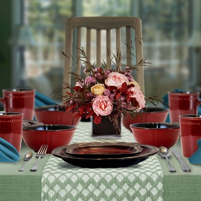 16-Piece Red Stoneware Dinnerware Set with Reactive Glaze