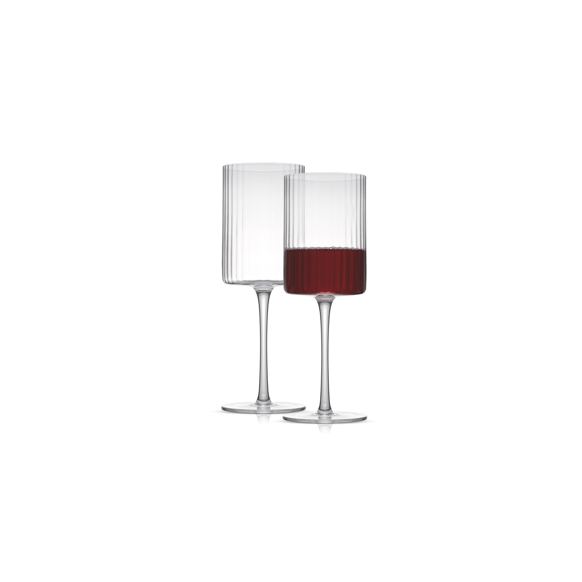 JoyJolt Elle Fluted Cylinder Red Wine Glass - 17.5 oz Long Stem Wine Glasses - Set of 2