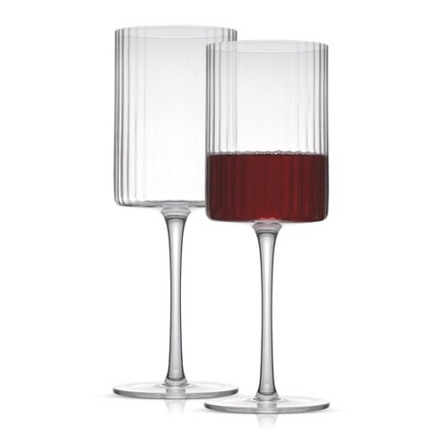 JoyJolt Elle Fluted Cylinder Red Wine Glass - 17.5 oz Long Stem Wine Glasses - Set of 2 - image 1 of 4