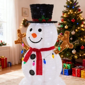 Mr Ironstone 5ft Lighted Snowman, Large Outdoor Christmas Decoration with 200 LED Lights, Multicolored Scarf and Hat - 1 of 4