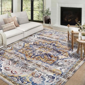 Washable Long Runner Rug, Oriental Vintage Floral Rug, Low Pile Non-Slip Soft Faux Wool Rug, Hallway, Bedroom, Kitchen, Laundry Room, Entryway - 1 of 4