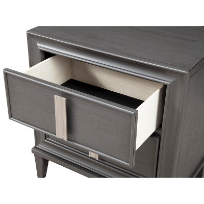Lorraine Transitional 2-Drawer Nightstand in Dark Gray with Nickel Hardware
