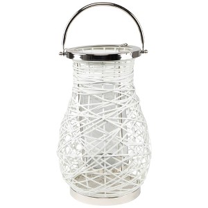 Northlight Woven Iron Pillar Candle Lantern with Glass Hurricane - 16.25" - White - 1 of 4