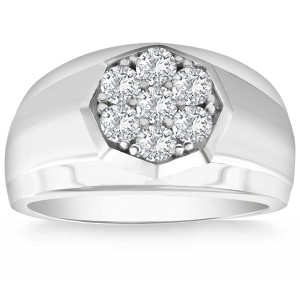 Pompeii3 1 Ct Diamond Ring Men's Cluster Hexagon Band in 10k White or Yellow Gold - 1 of 4