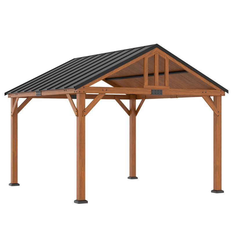 Outsunny 12' x 11' Hardtop Gazebo Canopy with Solid Wooden Frame and Waterproof Asphalt Roof, for Patio, Backyard, Deck, Porch, Brown, 5 of 8