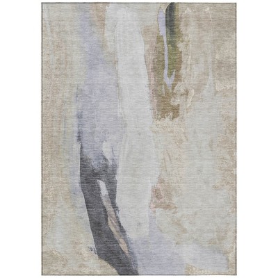 Ivory And Charcoal Abstract Washable Indoor Outdoor Area Rug