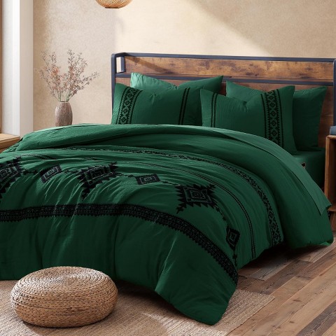 Der Rose BALHAM TRADE-Queen 7 Pieces Embroidery Comforter Set Farmhouse Western All Season Bed in A Bag Emerald Green-Queen 90"x90"