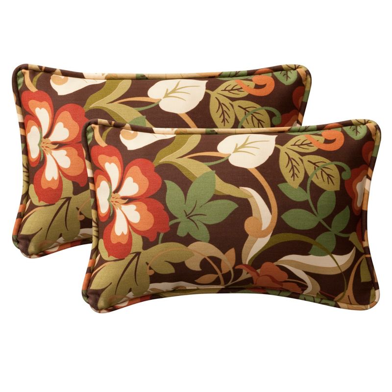 2pc Outdoor Throw Pillows - Brown/Green Floral - Pillow Perfect, 1 of 5