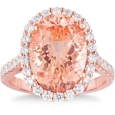 Pompeii3 5 Ct Pink Topaz & Diamond Halo Ring in 10k Rose Gold