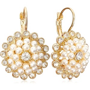 Vintage Bohemian Crystal Flower Earrings – Sparkly Round Bronze Dangle Drop Earrings for Women - 1 of 4
