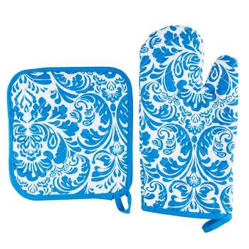 Lavish Home Quilted Oven Mitt and Potholder Set - Flame and Heat Resistant