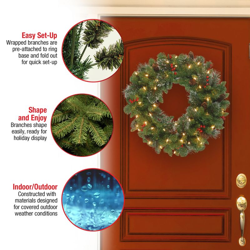 24" Prelit Crestwood Spruce Christmas Wreath Clear Lights - National Tree Company, 6 of 8