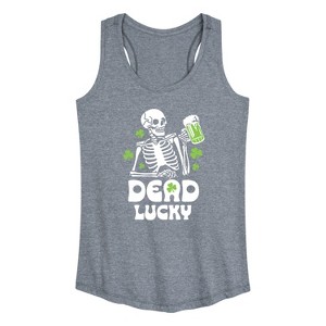 Women's - Instant Message - St. Patrick's Day Irish Skeleton Dead Lucky Graphic Racerback Tank - 1 of 4