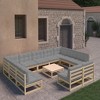 vidaXL Patio Furniture Set 12 Piece Outdoor Sectional Sofa Solid Wood Pine - Natural With Cushions - 2 of 4